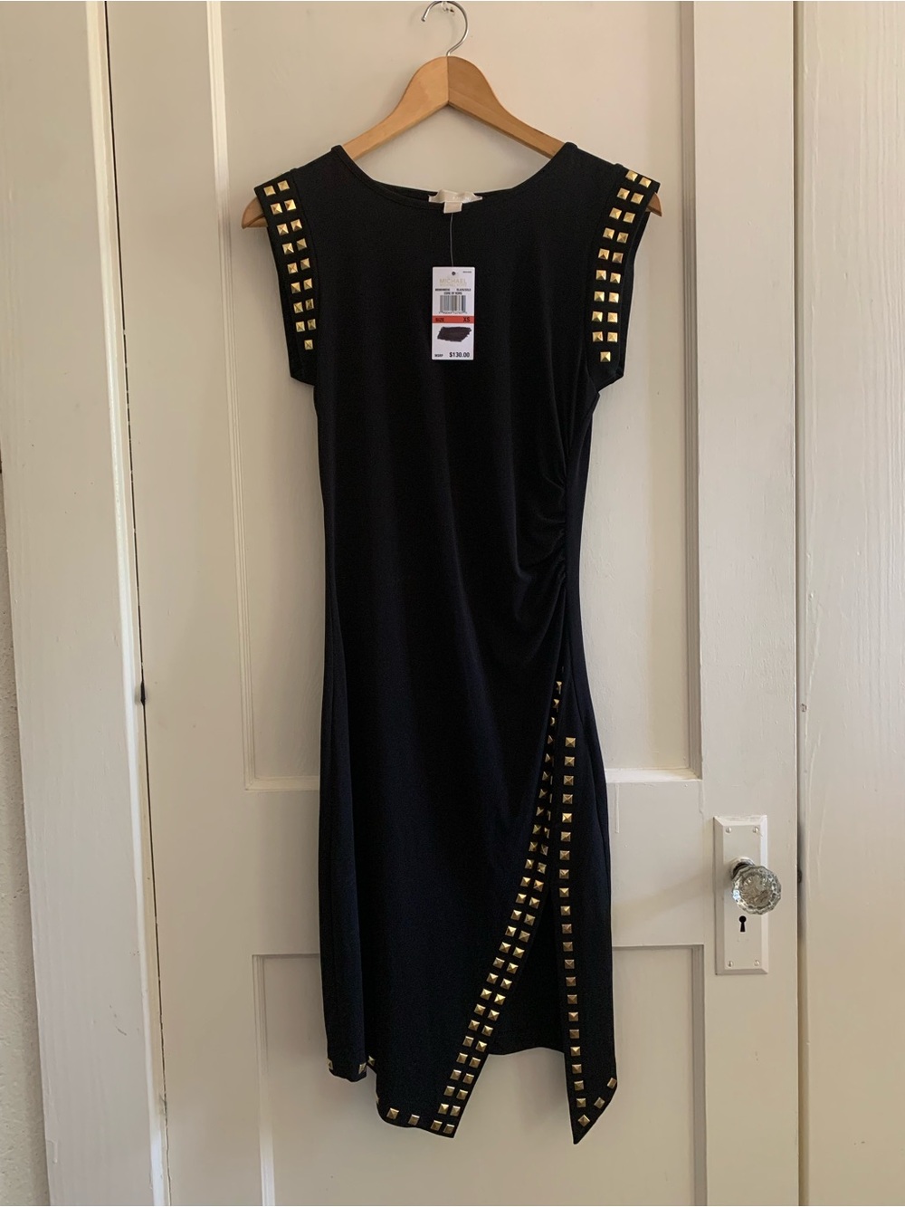 Michael Khors Long Black Dress with Gold Studs-NWT